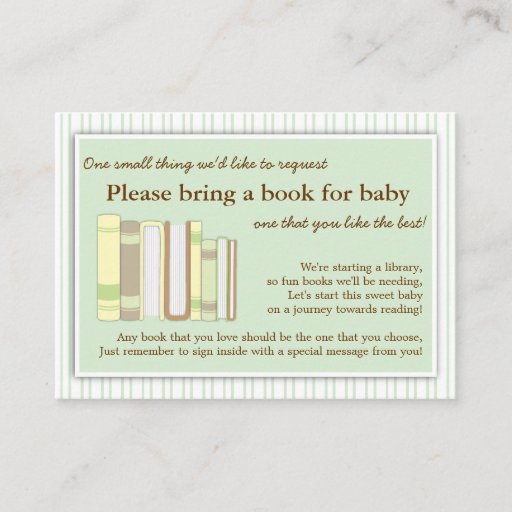 Customizable Neutral Baby Shower Book Insert Request Card Mint Business Card Templates