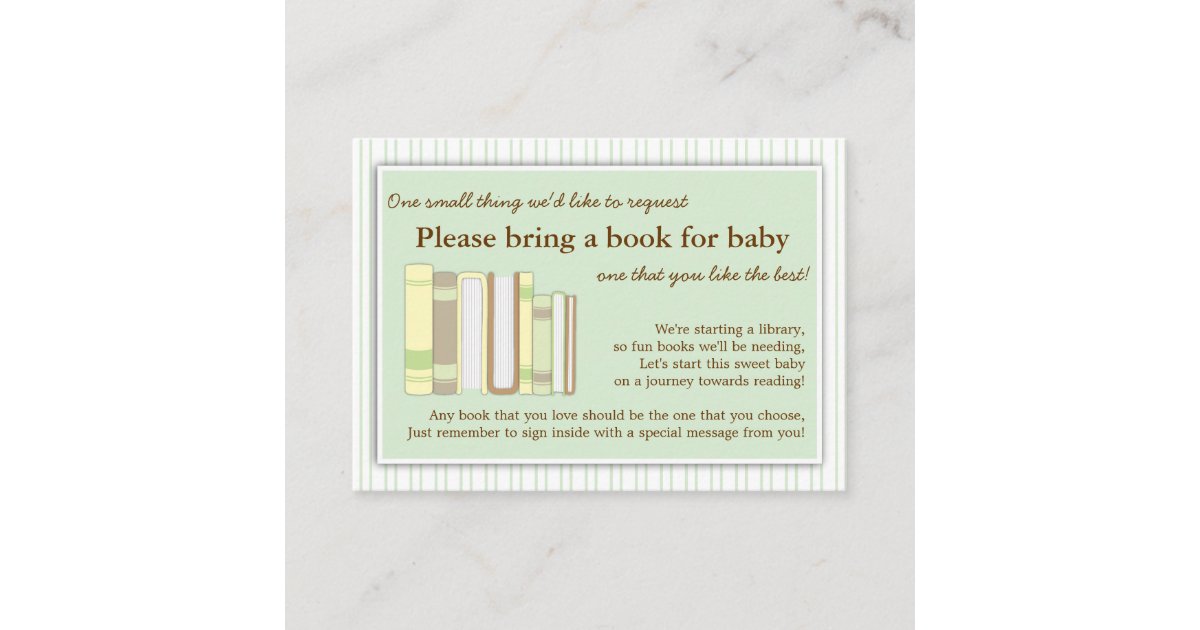 Neutral Baby Shower Book Insert Request Card Mint Zazzle