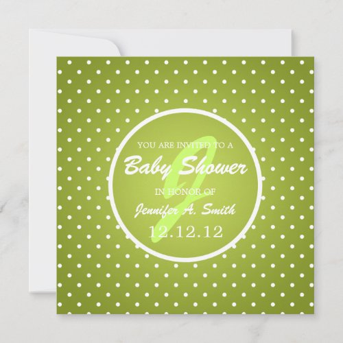 Neutral Baby Shower Elegant Polka Dot Green Personalized Invitation