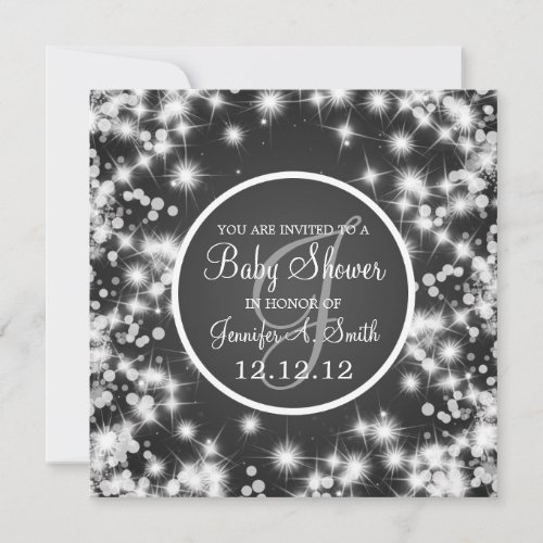 Neutral Baby Shower Elegant Winter Sparkle Black Invite
