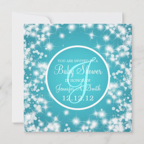 Neutral Baby Shower Elegant Winter Sparkle Blue Personalized Invites