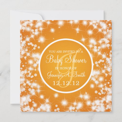 Neutral Baby Shower Elegant Winter Sparkle Orange Custom Invitations