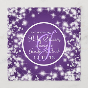 Neutral Baby Shower Elegant Winter Sparkle Purple Invitation