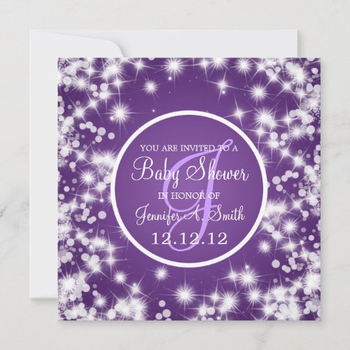 Neutral Baby Shower Elegant Winter Sparkle Purple Invitations