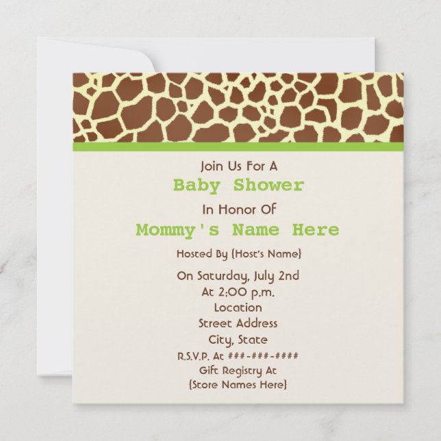 Neutral Baby Shower: Giraffe Print Stuffed Bear Invitation (Front)