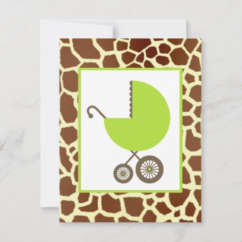 Neutral Baby Shower Green Carriage &amp; Giraffe Print Invitation