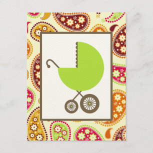 Neutral Baby Shower - Green Carriage & Paisley Invitation