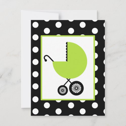 Neutral Baby Shower - Green Carriage &amp; Polka Dots Personalized Announcements