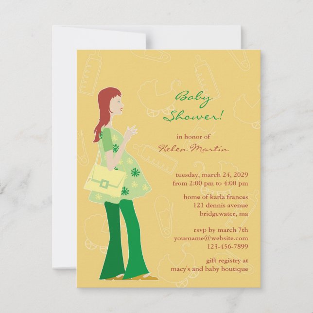 Neutral Baby Shower Green Flat Invitation (Front)