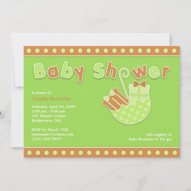 Neutral Baby Shower Green Flat Invitation (Front)