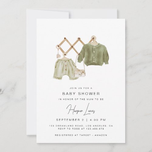 Neutral Baby Shower Green Invitation