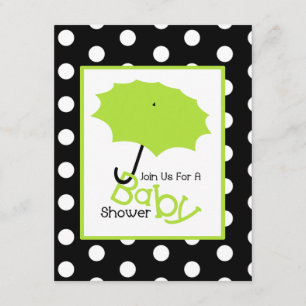 Neutral Baby Shower - Green Umbrella & Polka Dots Invitation