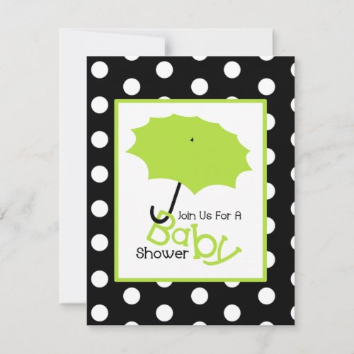 Neutral Baby Shower - Green Umbrella &amp; Polka Dots Personalized Invitation