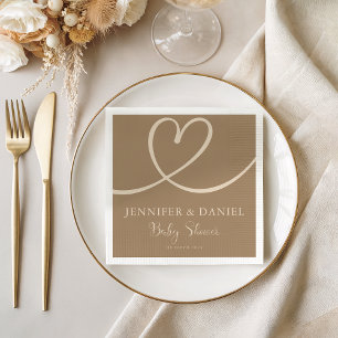 Neutral Baby Shower Heart Modern Elegant Napkins