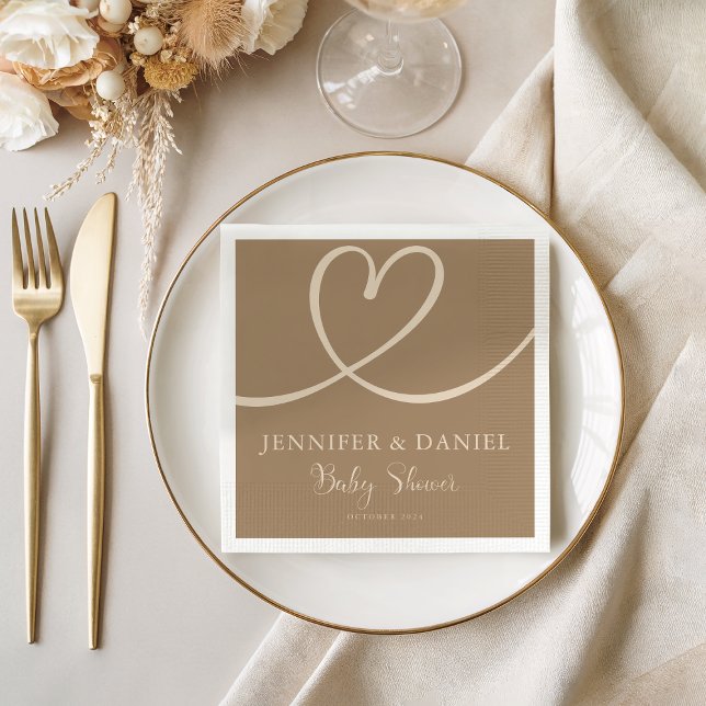 Neutral Baby Shower Heart Modern Elegant Napkins (Creator Uploaded)