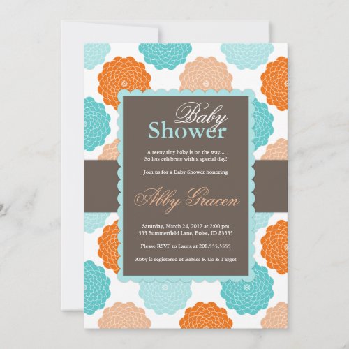 Neutral Baby Shower Invitation, Orange, Aqua, 976