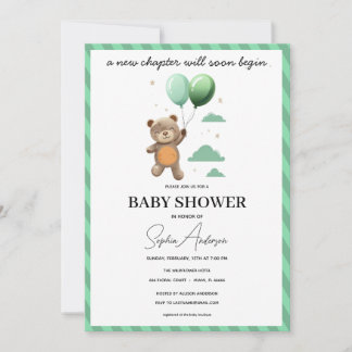 Neutral Baby Shower Invitation Teddy Bear Green Ba