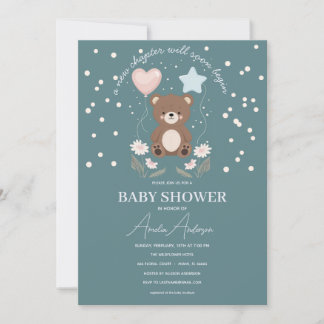Neutral Baby Shower Invitation Teddy Bear Stars Ba