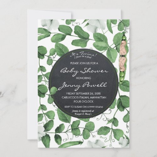 neutral baby shower invitation twins peas in a pod