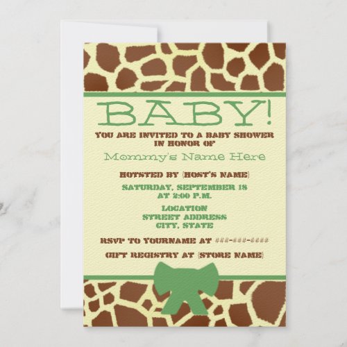 Neutral Baby Shower Invite - Giraffe Print &amp; Green