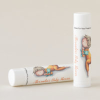 Neutral baby shower lip balm with baby asleep