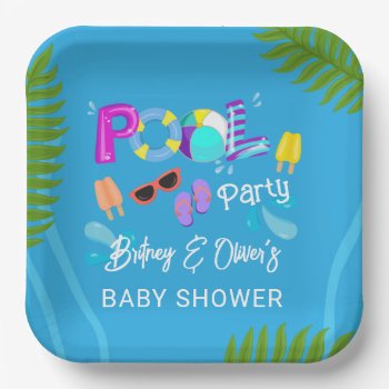 Neutral Baby Shower Pool Party Summer Paper Plates by WittyPrintables at Zazzle