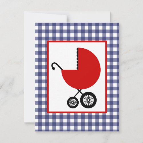 Neutral Baby Shower _ Red Carriage  Blue Gingham Invitation