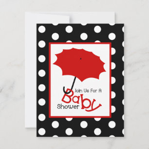Neutral Baby Shower - Red Umbrella & Polka Dots Invitation