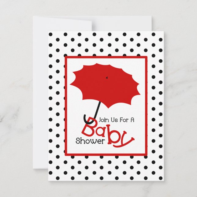 Neutral Baby Shower - Red Umbrella & Polka Dots Invitation (Front)