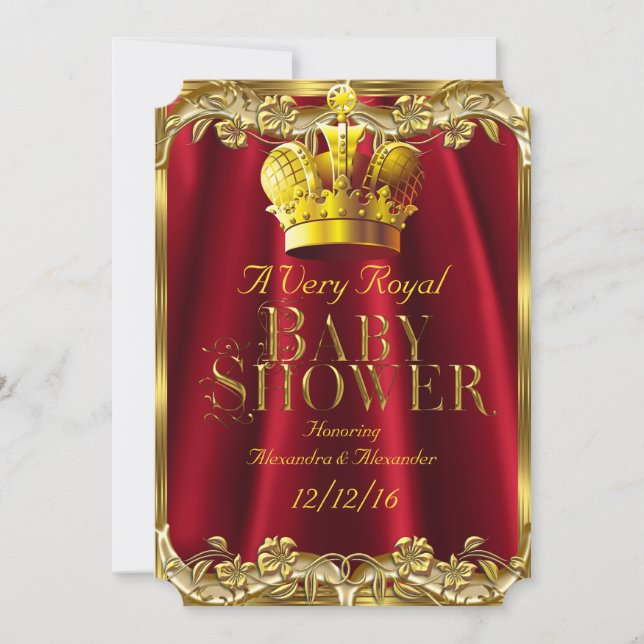 Neutral Baby Shower Royal Regal Red Gold Crown Invitation (Front)