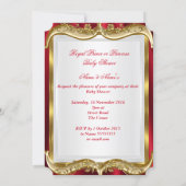 Neutral Baby Shower Royal Regal Red Gold Crown Invitation (Back)