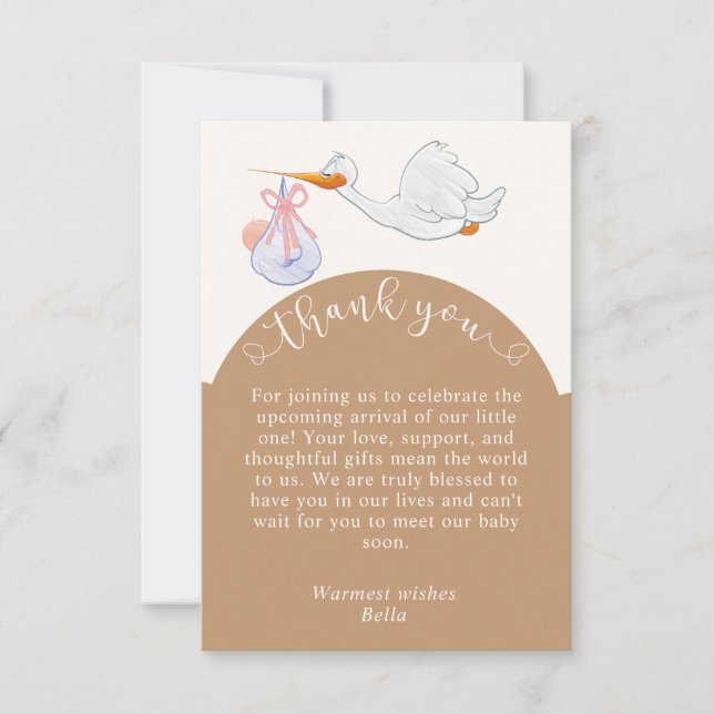 Neutral Baby Shower Stork Thank You Card (Front)