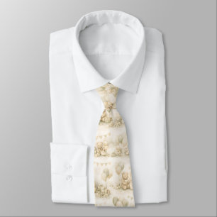 Neutral Baby Shower Teddy Bear Party Pattern Neck Tie