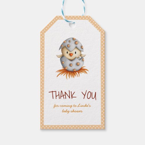 Neutral Baby Shower Thank you tag with a chick