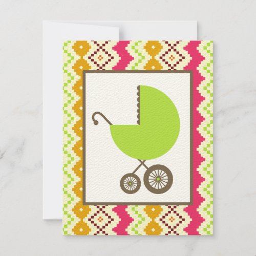 Neutral Baby Shower Tribal Inspired Green Carriage Invite