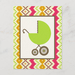 Neutral Baby Shower Tribal Inspired Green Carriage Invitation