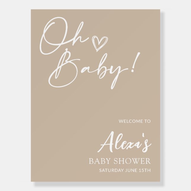 Neutral Baby Shower Welcome Sign Beige Foam Board (Front)