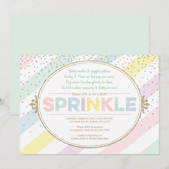 Neutral baby sprinkle invitation multicolor gold (Front/Back)