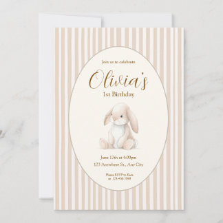 Neutral Baby's First Birthday Bunny Invitation
