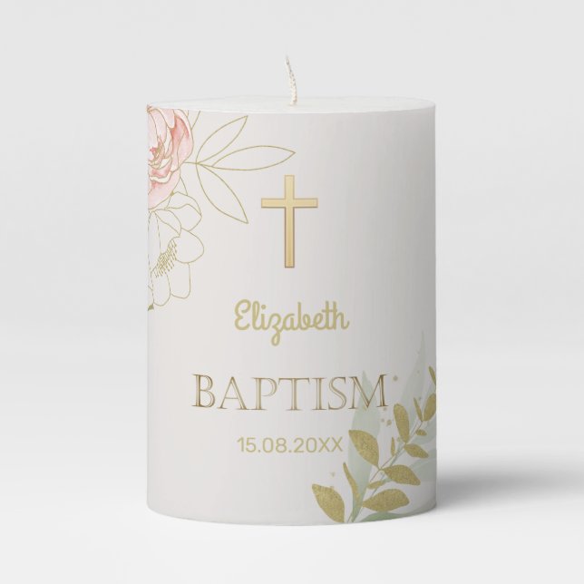 Neutral Baptism/Botanical/Pillar Candle (Front)