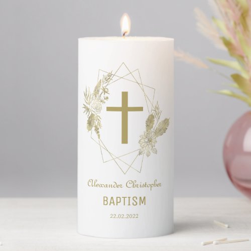Neutral Baptism Gold Pillar Candle