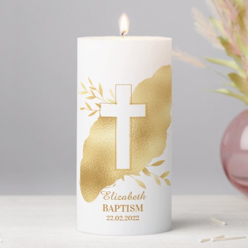 Neutral BaptismGold Pillar Candle