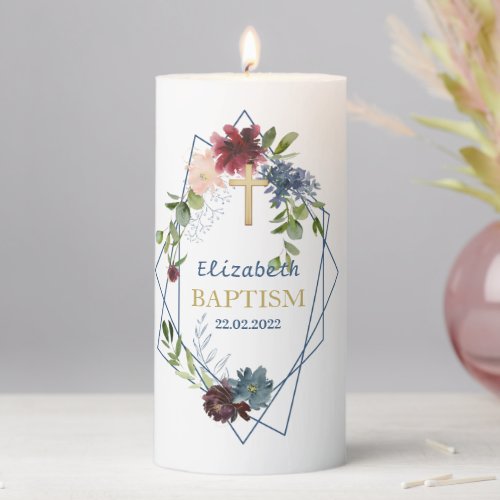 Neutral Baptism Greenery  Gold Pillar Candle