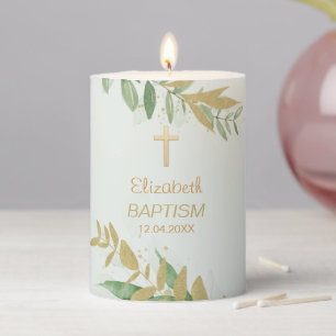 Neutral Baptism Greenery-Pillar Candle