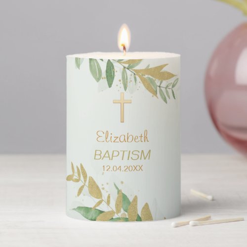 Neutral Baptism Greenery_Pillar Candle