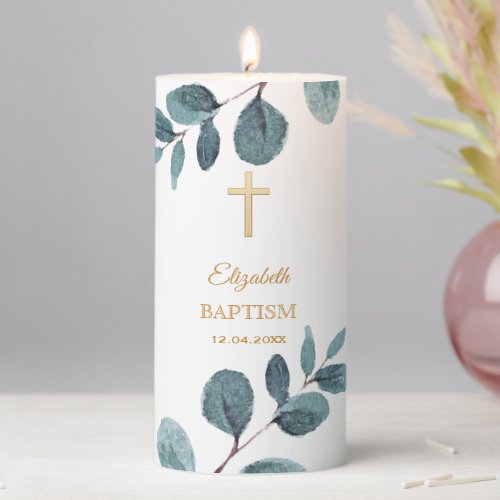 Neutral Baptism Roses_Pillar Candle