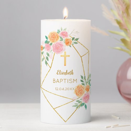 Neutral Baptism Roses_Pillar Candle