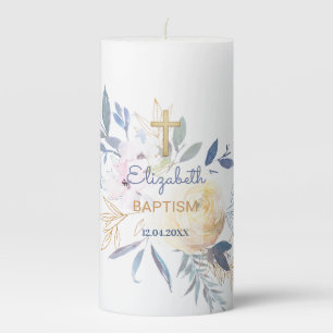 Neutral Baptism/Roses/Pillar Candle. Pillar Candle