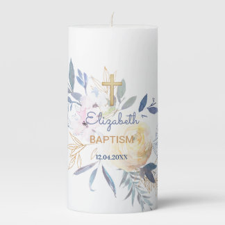 Neutral Baptism/Roses/Pillar Candle. Pillar Candle