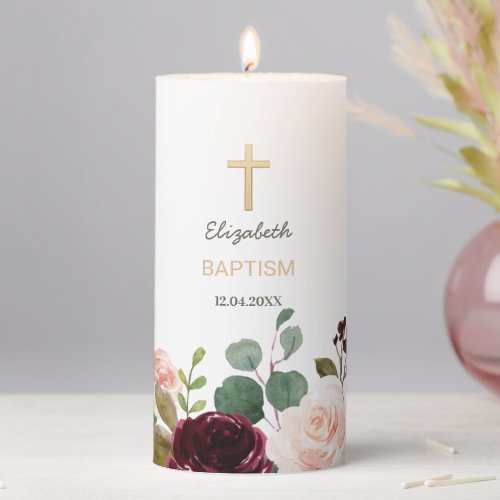 Neutral BaptismRosesPillar Candle Pillar Candle